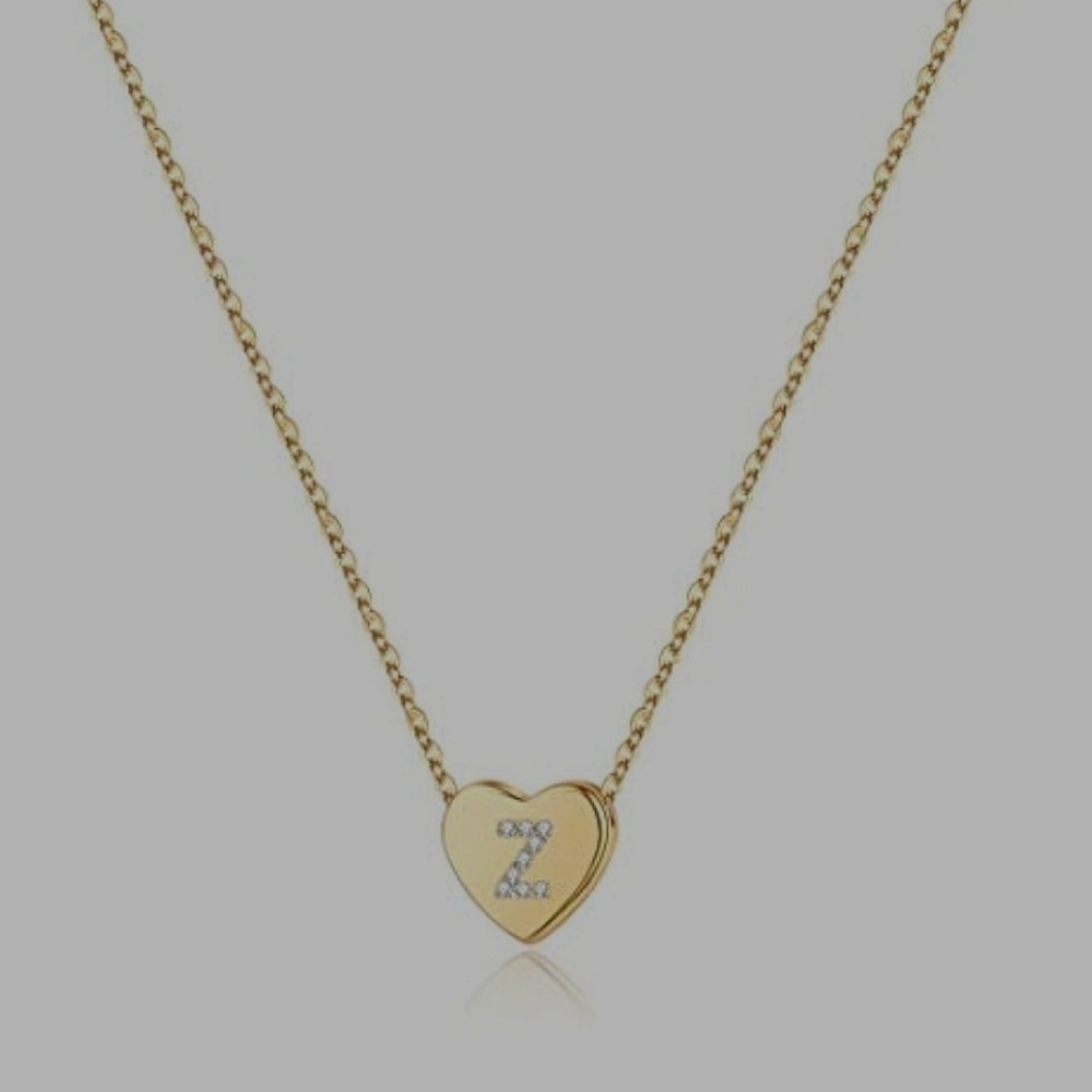 INITIAL NECLACE DAINITY CUBIC ZIRCONIA GOLDEN LETTER Z HEART NECLACE